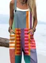 Women's H-Line Overall Square Neck Daily Going Out Casual Printing Striped Spring/Fall Long Jumpsuit Romper
