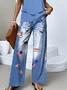 Casual Faux Denim Print Graphic Crew Neck Regular Fit Two-Piece Set