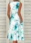 V Neck Cotton Casual Floral Dress With No