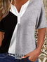 Women's Short Sleeve T-shirt Summer Grey Contrast Stitching Printing Crew Neck Daily Going Out Casual Top