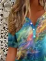 Women's Short Sleeve T-shirt Summer Blue Abstract Printing Crew Neck Daily Going Out Casual Top
