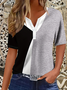 Women's Short Sleeve T-shirt Summer Grey Contrast Stitching Printing Crew Neck Daily Going Out Casual Top