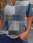 Women's Short Sleeve T-shirt Summer Blue Plaid Printing Crew Neck Daily Going Out Casual Top
