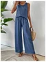 Vintage U-Neck Plain Loose Two-Piece Set