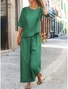 Loose Crew Neck Casual Linen Blend Two-Piece Set