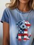 Women's Short Sleeve T-shirt Summer Blue Faux Denim Print Graphic Printing Crew Neck Daily Going Out Casual Top