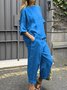 Crew Neck Loose Linen Blend Casual Two-Piece Set