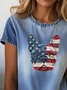 Women's Short Sleeve T-shirt Summer Blue Faux Denim Print Graphic Printing Crew Neck Daily Going Out Casual Top