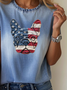 Women's Short Sleeve T-shirt Summer Blue Faux Denim Print Graphic Printing Crew Neck Daily Going Out Casual Top
