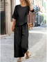 Loose Crew Neck Casual Linen Blend Two-Piece Set