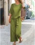 Loose Crew Neck Casual Linen Blend Two-Piece Set