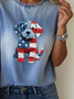 Women's Short Sleeve T-shirt Summer Blue Faux Denim Print Graphic Printing Crew Neck Daily Going Out Casual Top