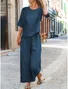 Loose Crew Neck Casual Linen Blend Two-Piece Set