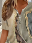 Women's Short Sleeve T-shirt Summer Brown Abstract Printing Crew Neck Daily Going Out Casual Top