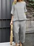 Crew Neck Loose Linen Blend Casual Two-Piece Set