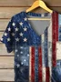 Women's Short Sleeve T-shirt Summer Blue Independence Day (Flag) Printing V Neck Daily Going Out Casual Top