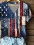 Women's Short Sleeve T-shirt Summer Blue Independence Day (Flag) Printing V Neck Daily Going Out Casual Top