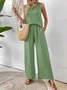 Vintage U-Neck Plain Loose Two-Piece Set