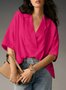 Women's Half Sleeve Shirt Summer Pink Plain Split Joint Shawl Collar Daily Going Out Casual Top