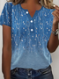 Women's Short Sleeve T-shirt Summer Blue Floral Printing Crew Neck Daily Going Out Casual Top