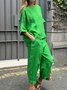 Crew Neck Loose Linen Blend Casual Two-Piece Set