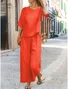 Loose Crew Neck Casual Linen Blend Two-Piece Set