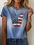 Women's Short Sleeve T-shirt Summer Blue Faux Denim Print Graphic Printing Crew Neck Daily Going Out Casual Top
