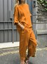 Crew Neck Loose Linen Blend Casual Two-Piece Set