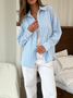 Women's Long Sleeve Shirt Spring/Fall Light Blue Striped Polo Collar Daily Going Out Casual Top