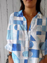 Casual Loose Shirt Collar Multicolor Block Shirt