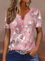 Women's Short Sleeve T-shirt Summer Pink Floral Printing Crew Neck Daily Going Out Casual Top
