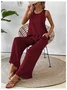 Vintage U-Neck Plain Loose Two-Piece Set