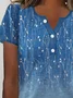 Women's Short Sleeve T-shirt Summer Blue Floral Printing Crew Neck Daily Going Out Casual Top