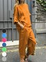 Crew Neck Loose Linen Blend Casual Two-Piece Set