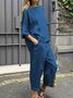 Crew Neck Loose Linen Blend Casual Two-Piece Set