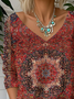 Casual Geometric V Neck Loose T-Shirt