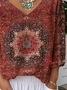 Casual Geometric V Neck Loose T-Shirt
