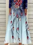 Casual Vintage Button Mid Sleeve Print Dress
