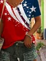 Women's Short Sleeve T-shirt Summer Red Independence Day (Flag) Printing V Neck Daily Going Out Casual Top