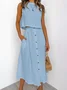 Casual Plain Crew Neck Two-Piece Set