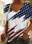 Women's Short Sleeve T-shirt Summer White Independence Day (Flag) Printing V Neck Daily Going Out Casual Top