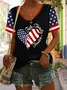 Women's Short Sleeve T-shirt Summer Black Independence Day (Flag) Printing V Neck Daily Going Out Casual Top