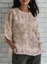 Loose Linen Blend Casual Crew Neck Shirt