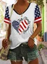 Women's Short Sleeve T-shirt Summer Black Independence Day (Flag) Printing V Neck Daily Going Out Casual Top