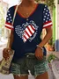 Women's Short Sleeve T-shirt Summer Black Independence Day (Flag) Printing V Neck Daily Going Out Casual Top