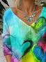 Loose V Neck Casual Ombre T-Shirt