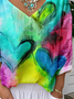 Loose V Neck Casual Ombre T-Shirt