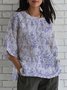Loose Linen Blend Casual Crew Neck Shirt