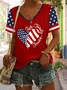 Women's Short Sleeve T-shirt Summer Black Independence Day (Flag) Printing V Neck Daily Going Out Casual Top