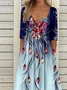 Casual Vintage Button Mid Sleeve Print Dress